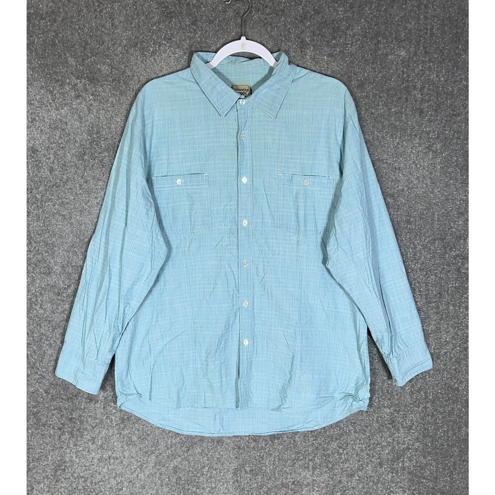 Scandia Woods Long Sleeve Button Up Shirt Mens Size XL Aqua Blue Cotton‎